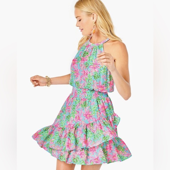 🌺🌴 Lilly Pulitzer Pamelyn Halter Dress – Vibrant Coral Print 🌴🌺 - Picture 15 of 16